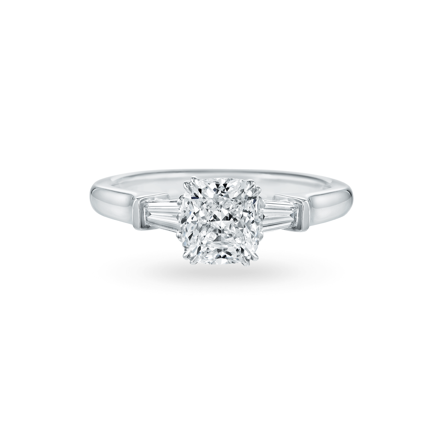 Classic Winston Cushion-Cut Engagement Ring with Tapered Baguette Side Stones, Product Image 1