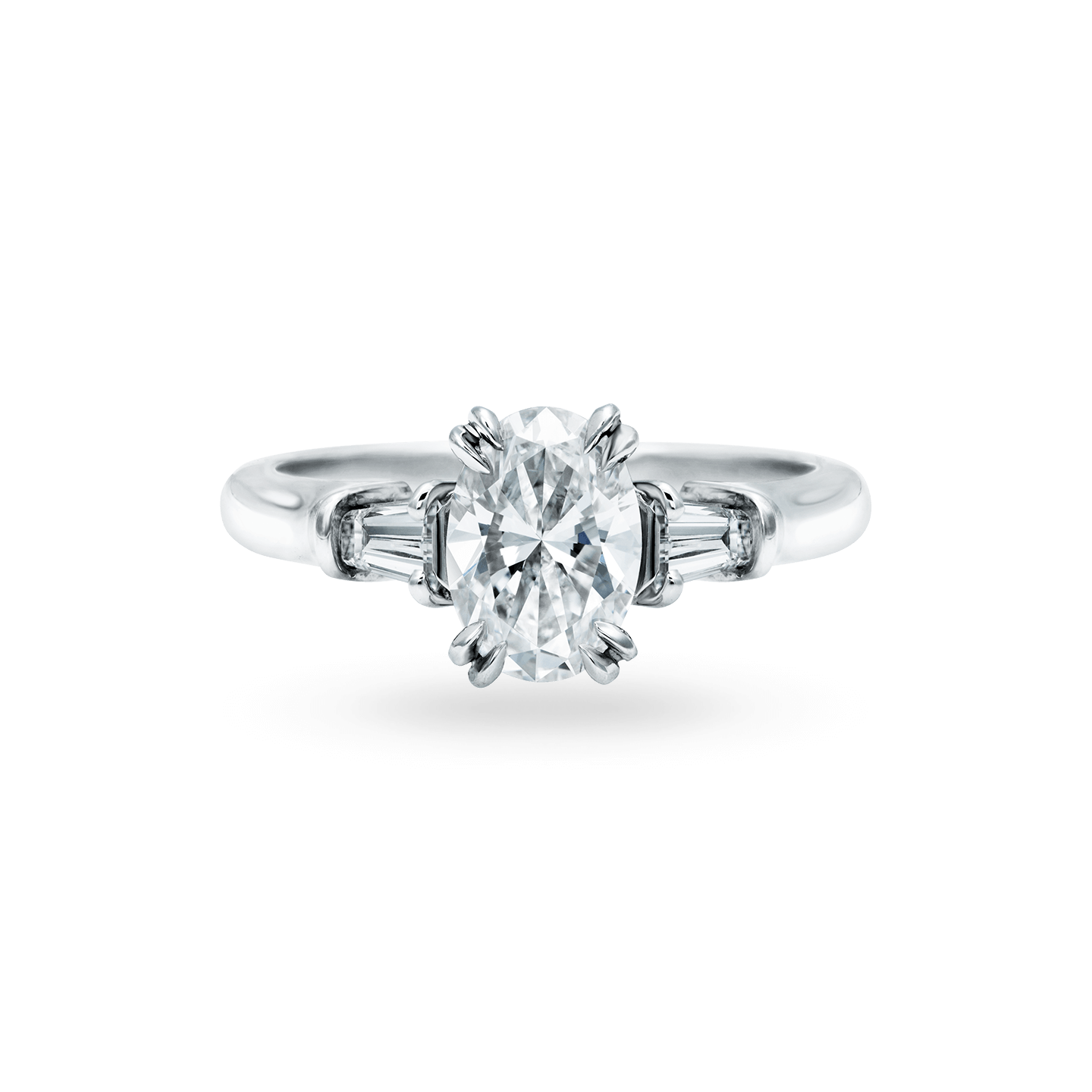 Classic Winston Oval-Shaped Engagement Ring with Tapered Baguette Side Stones, Product Image 1