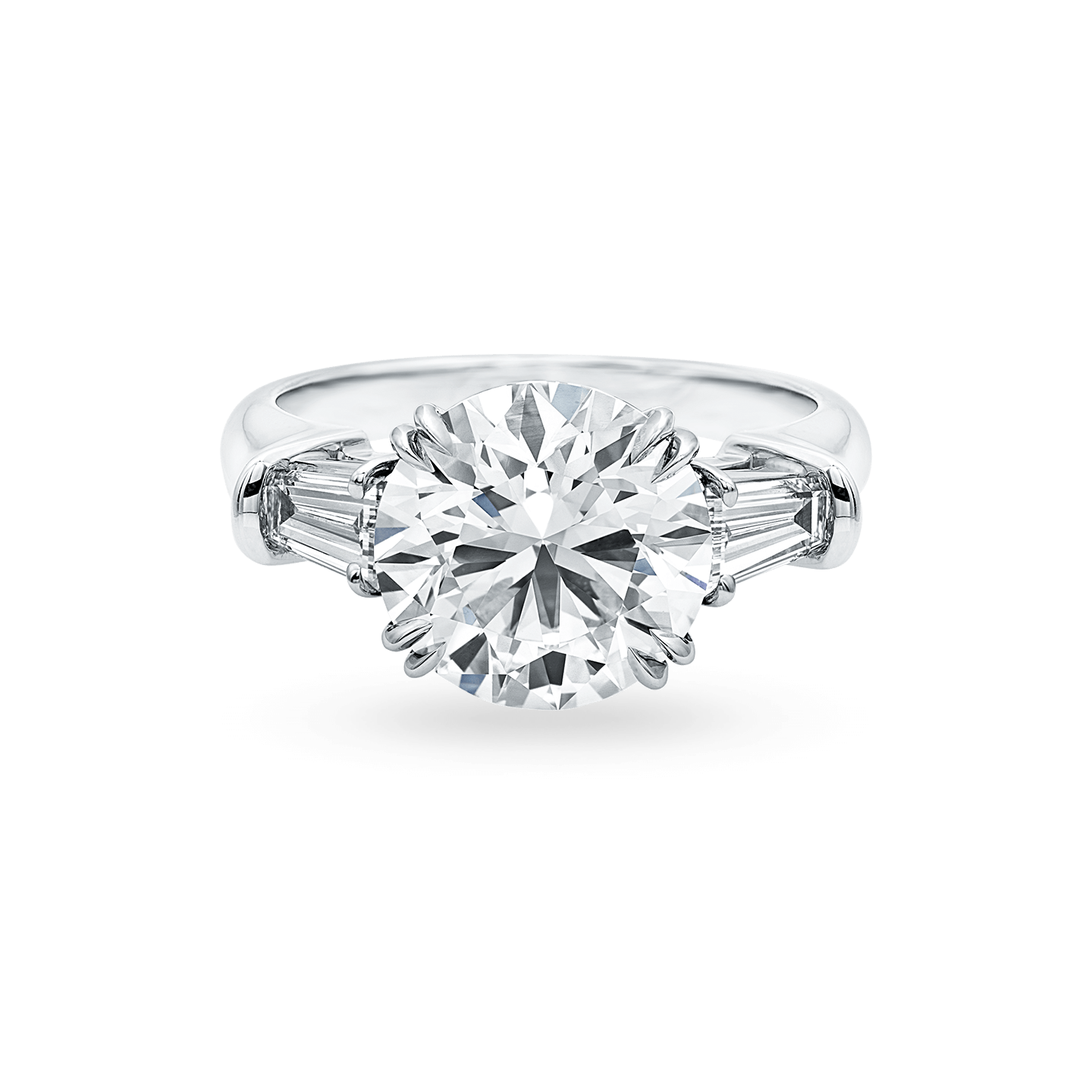 Classic Winston Round Brilliant Engagement Ring with Tapered Baguette Side Stones, Product Image 1