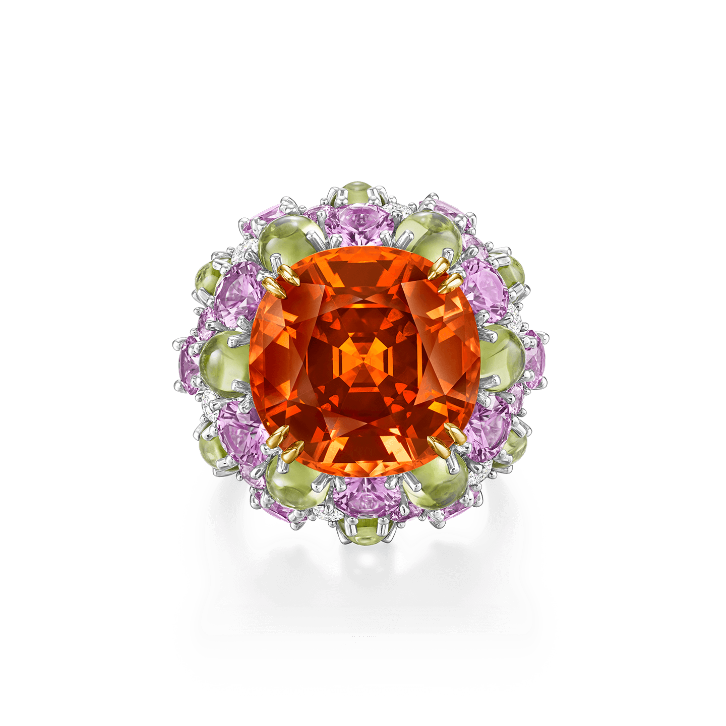 Winston Candy Spessartite Garnet Ring with Peridots, Pink Sapphire and Diamonds